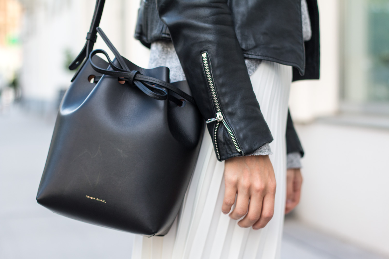 Plissee Skirt & Leather Jacket